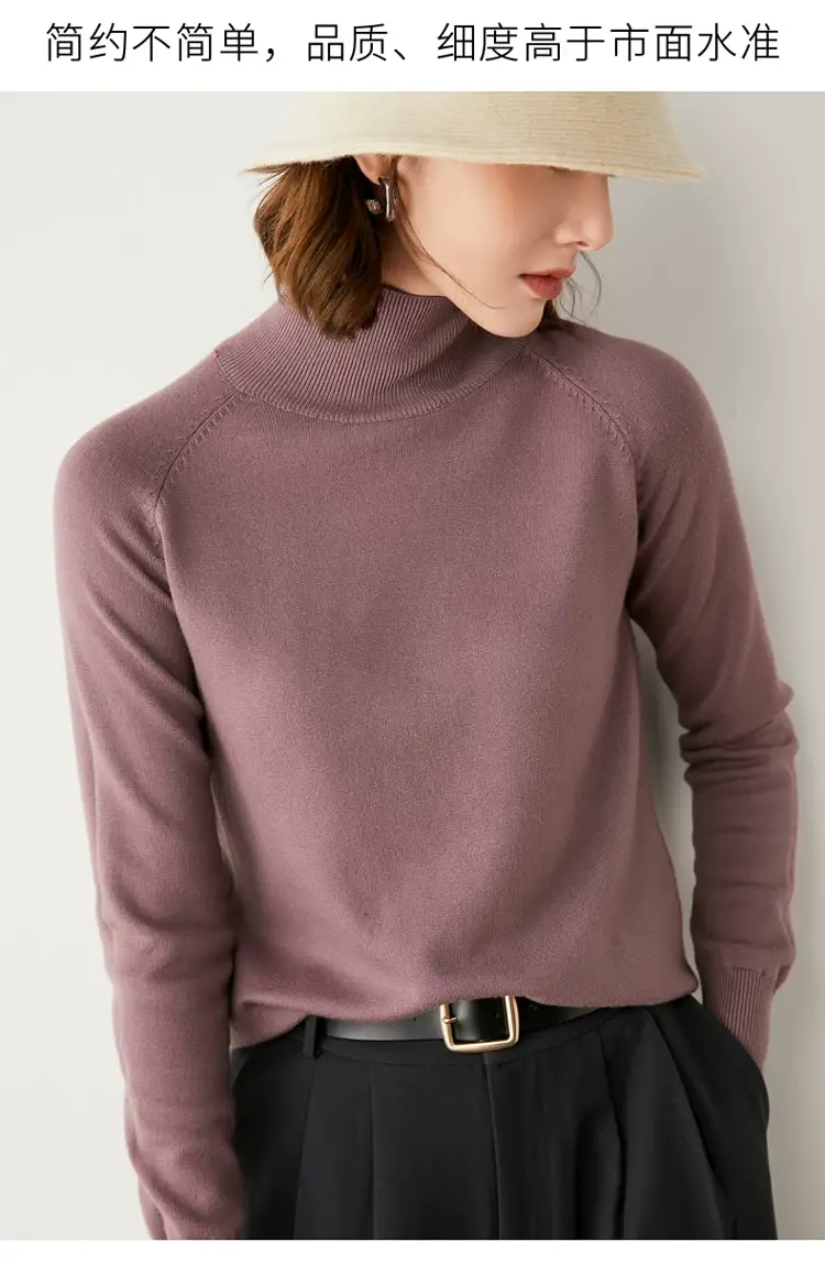Women Pink Turtleneck Sweater Long Sleeve Knitwear — feature 14