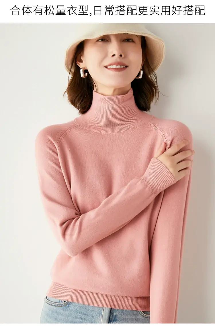 Women Pink Turtleneck Sweater Long Sleeve Knitwear — feature 24
