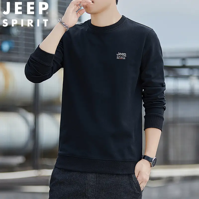 JEEP SPIRIT Men Navy Blue Crewneck Sweatshirt Long Sleeve Cotton