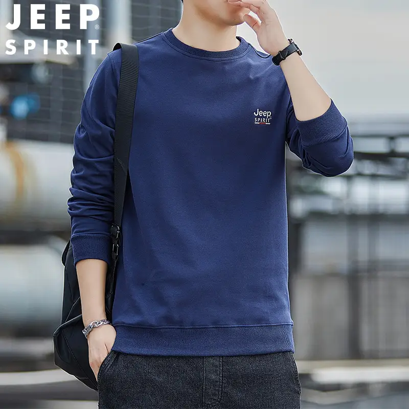 JEEP SPIRIT Men Navy Blue Crewneck Sweatshirt Long Sleeve Cotton