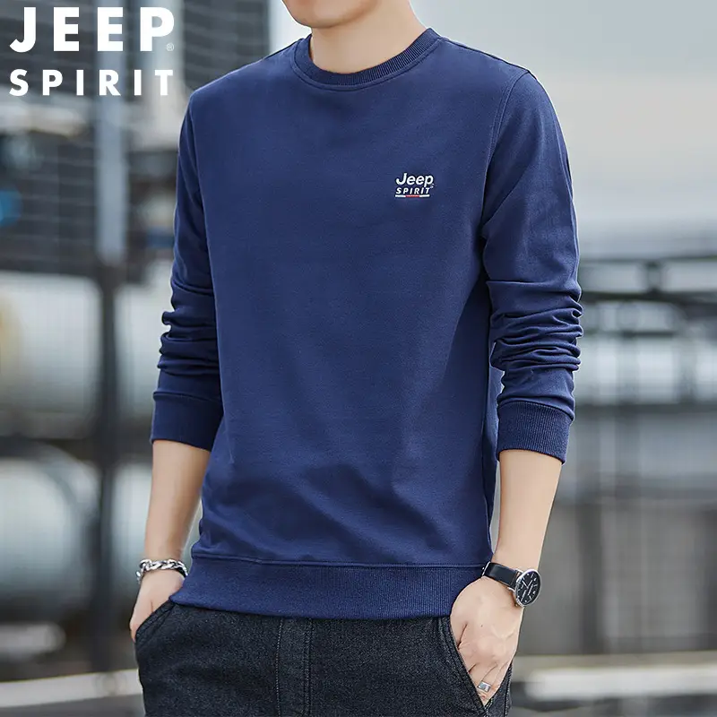 JEEP SPIRIT Men Navy Blue Crewneck Sweatshirt Long Sleeve Cotton