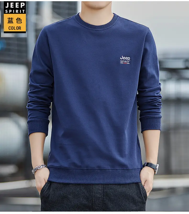 JEEP SPIRIT Men Navy Blue Crewneck Sweatshirt Long Sleeve Cotton — feature 10