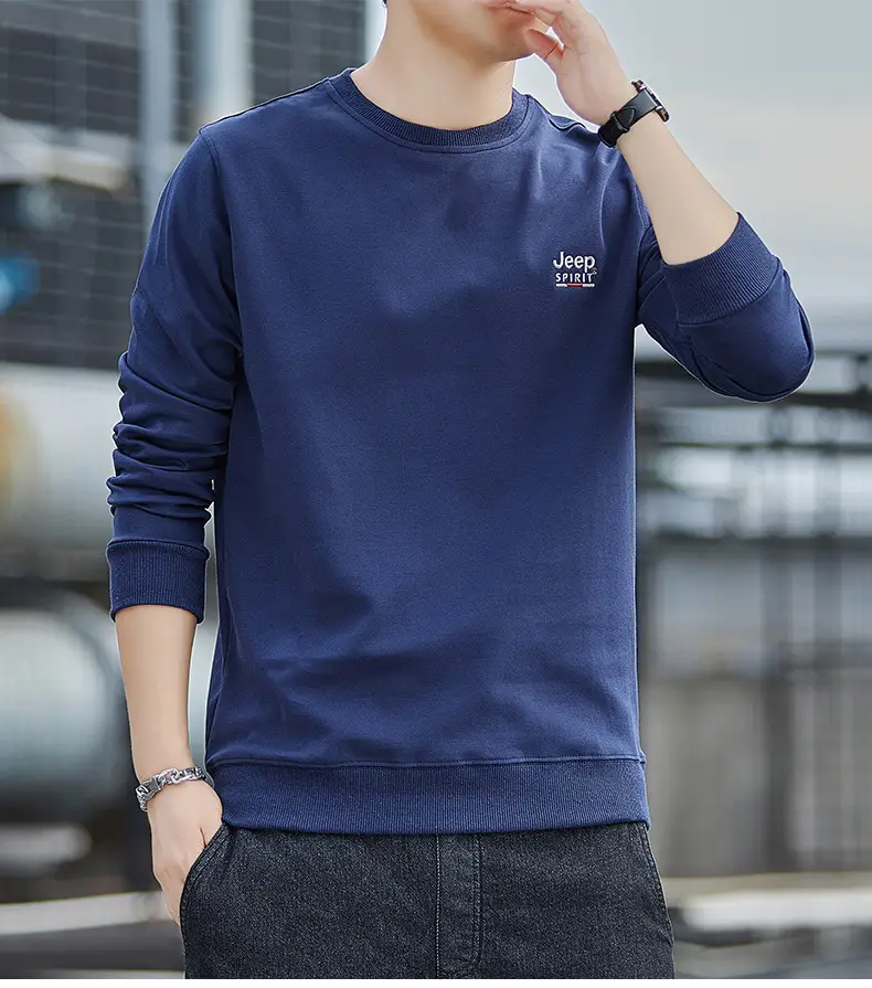 JEEP SPIRIT Men Navy Blue Crewneck Sweatshirt Long Sleeve Cotton — feature 11