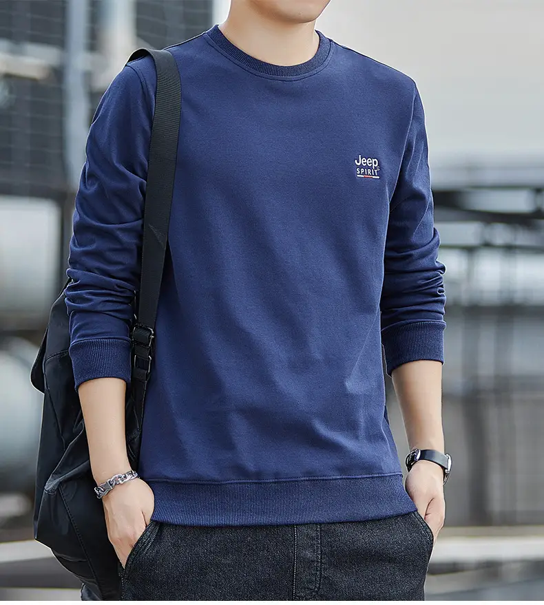 JEEP SPIRIT Men Navy Blue Crewneck Sweatshirt Long Sleeve Cotton — feature 12