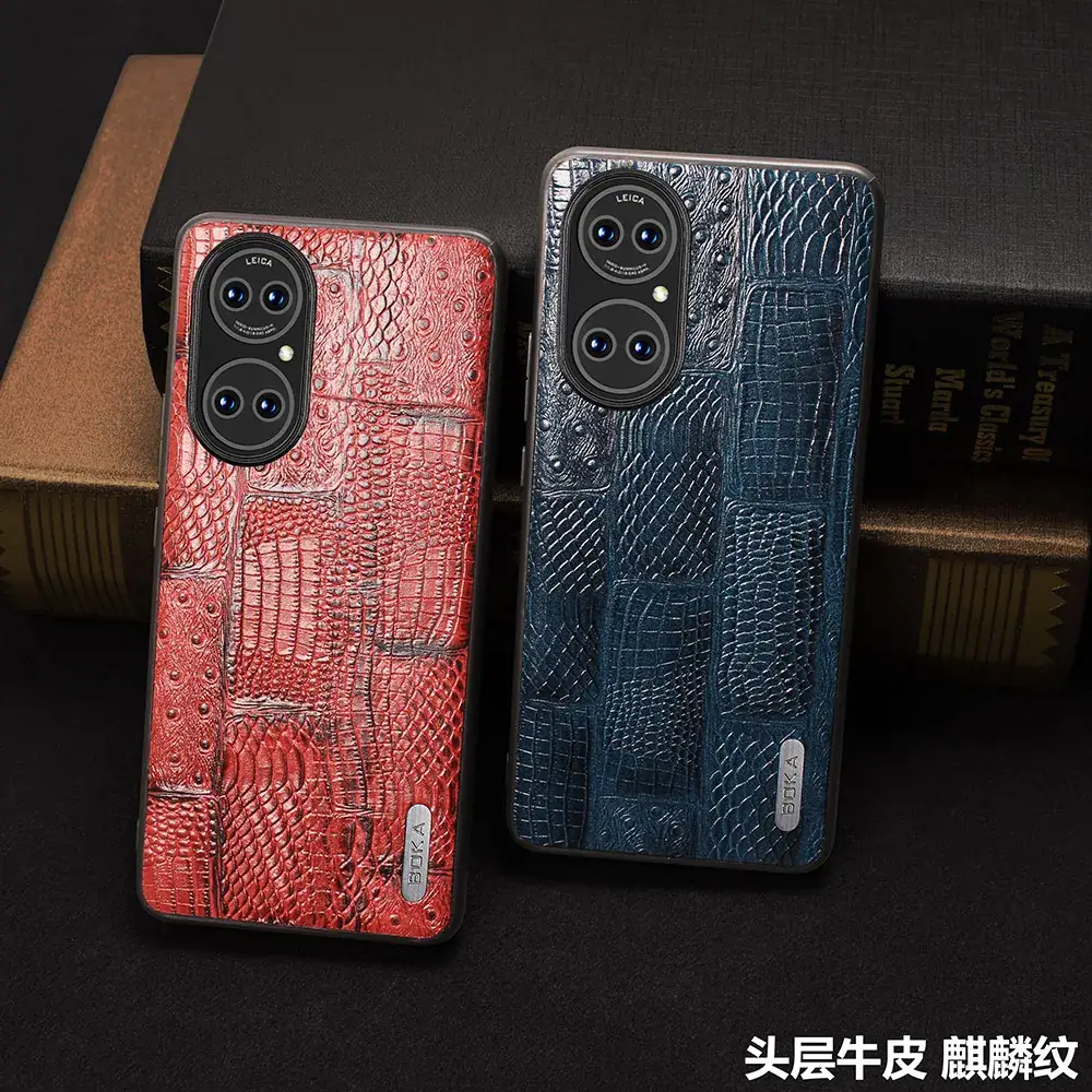 Orange Croc Leather Huawei P50 Pro Phone Case - Image 6