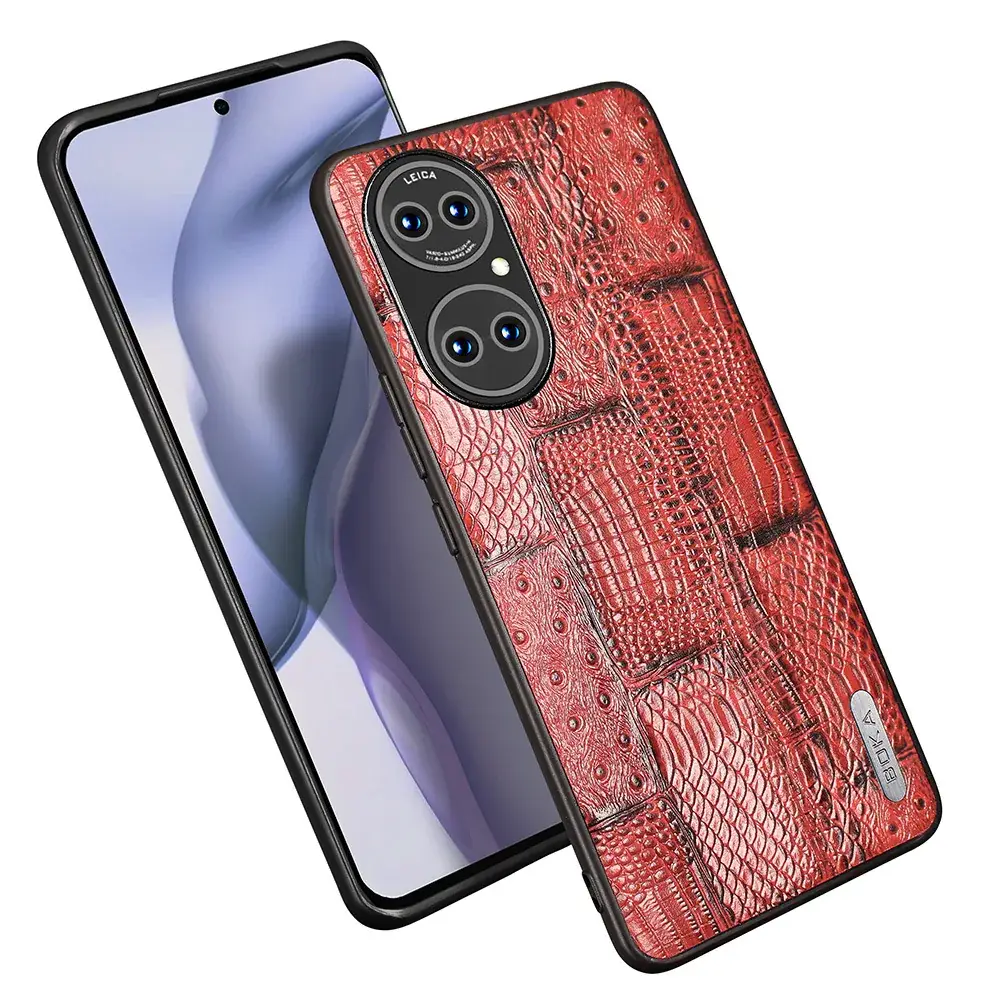 Orange Croc Leather Huawei P50 Pro Phone Case - Image 4