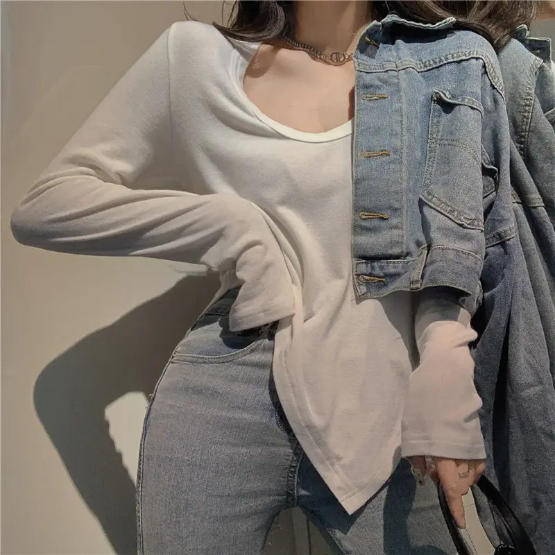 Women Slim Fit White Low Neck T-Shirt 2025 - Image 5