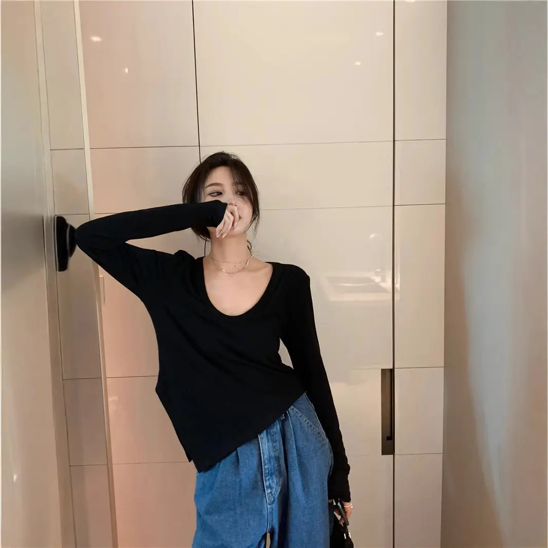Women Slim Fit White Low Neck T-Shirt 2025 - Image 6