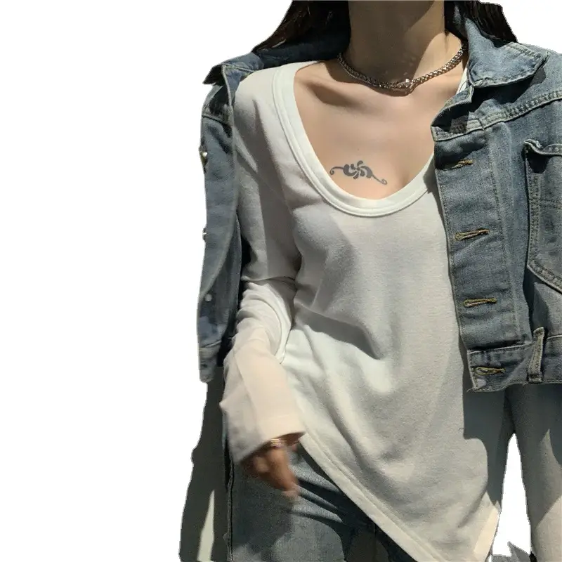 Women Slim Fit White Low Neck T-Shirt 2025 - Image 7