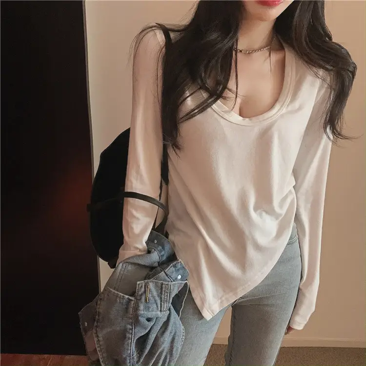 Women Slim Fit White Low Neck T-Shirt 2025 — feature 2