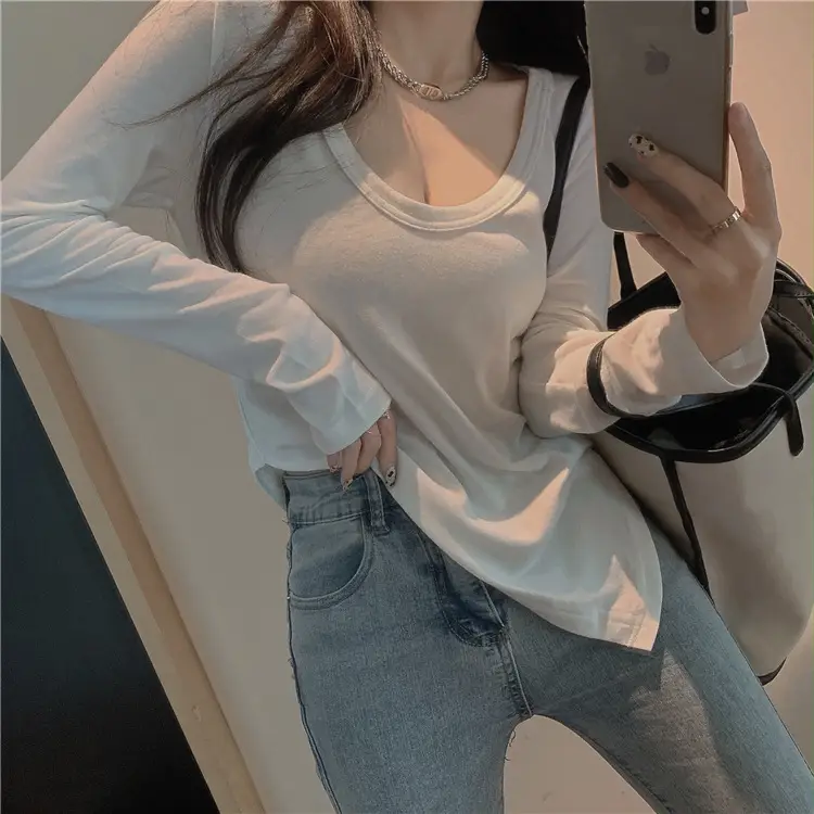 Women Slim Fit White Low Neck T-Shirt 2025 — feature 3