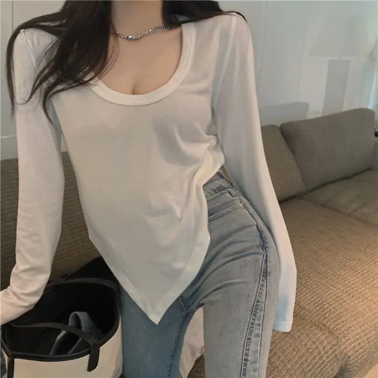 Women Slim Fit White Low Neck T-Shirt 2025 — feature 6