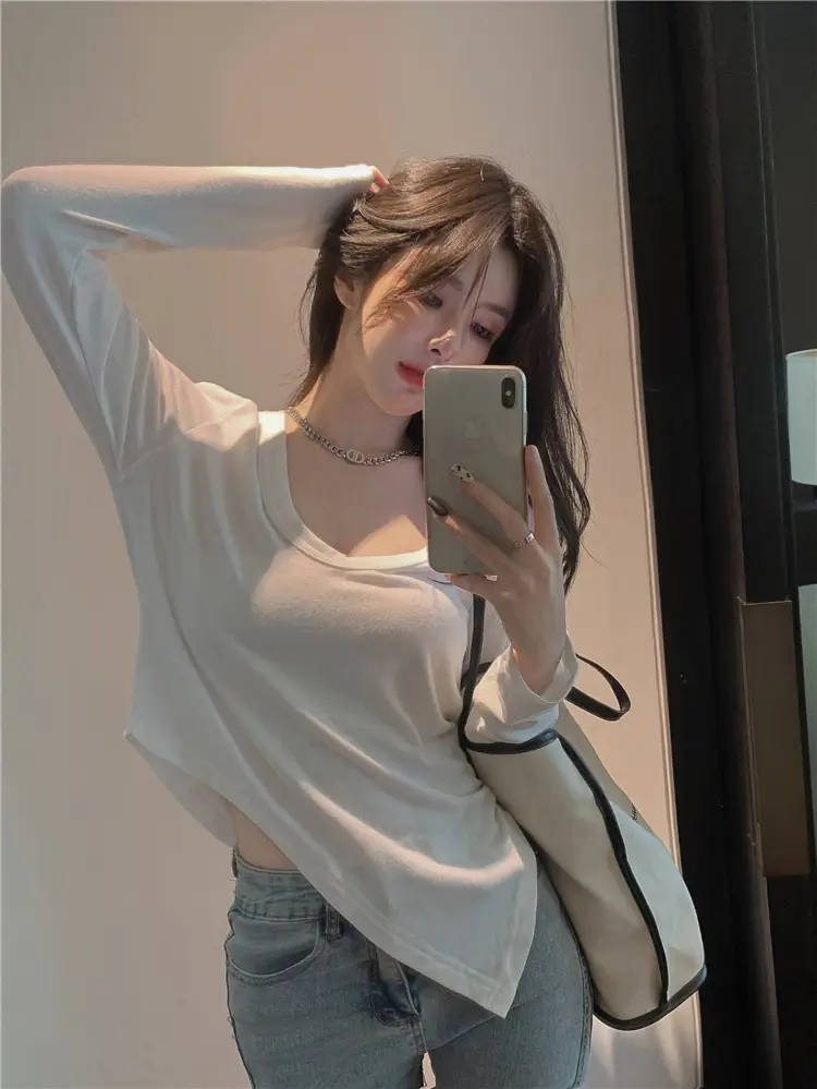 Women Slim Fit White Low Neck T-Shirt 2025 — feature 9