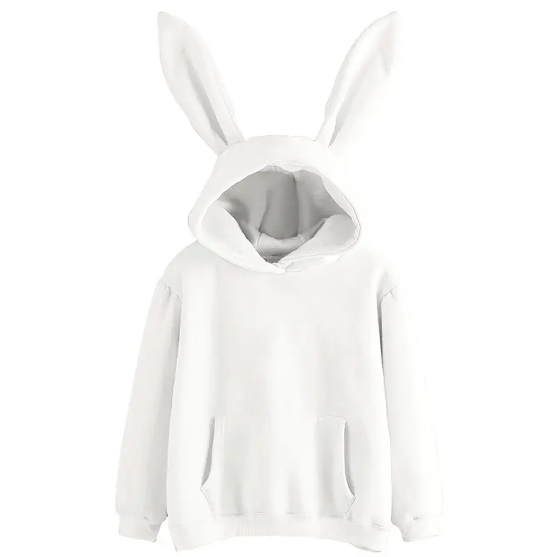 Women's Red Rabbit Hooded Sweatshirt Pure Color - Image 4