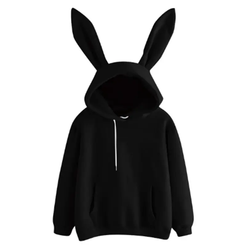 Women's Red Rabbit Hooded Sweatshirt Pure Color - Image 2