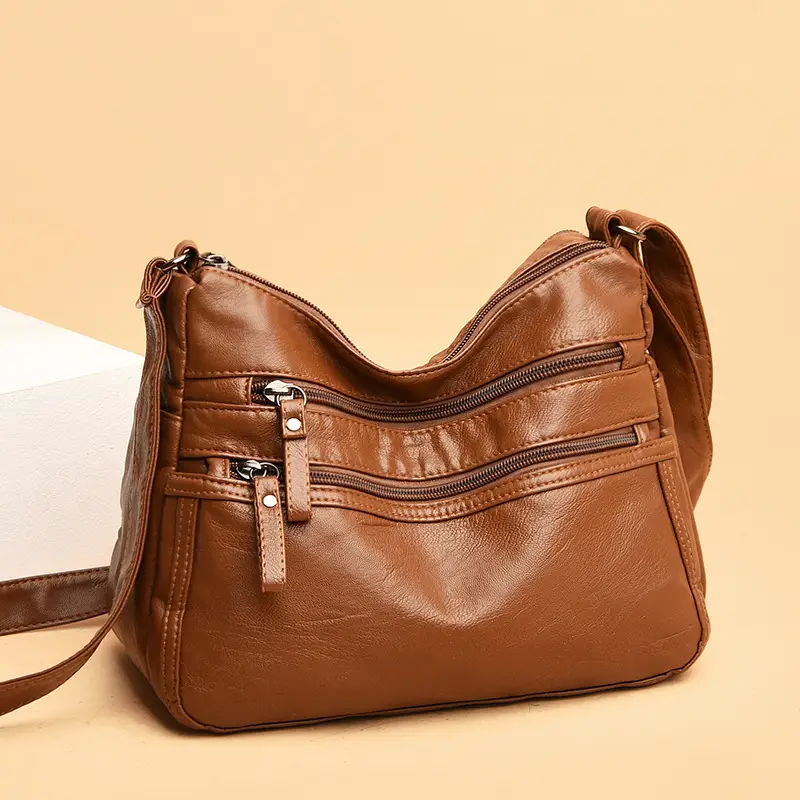 Black Washed Leather Crossbody Bag for Women - Image 9