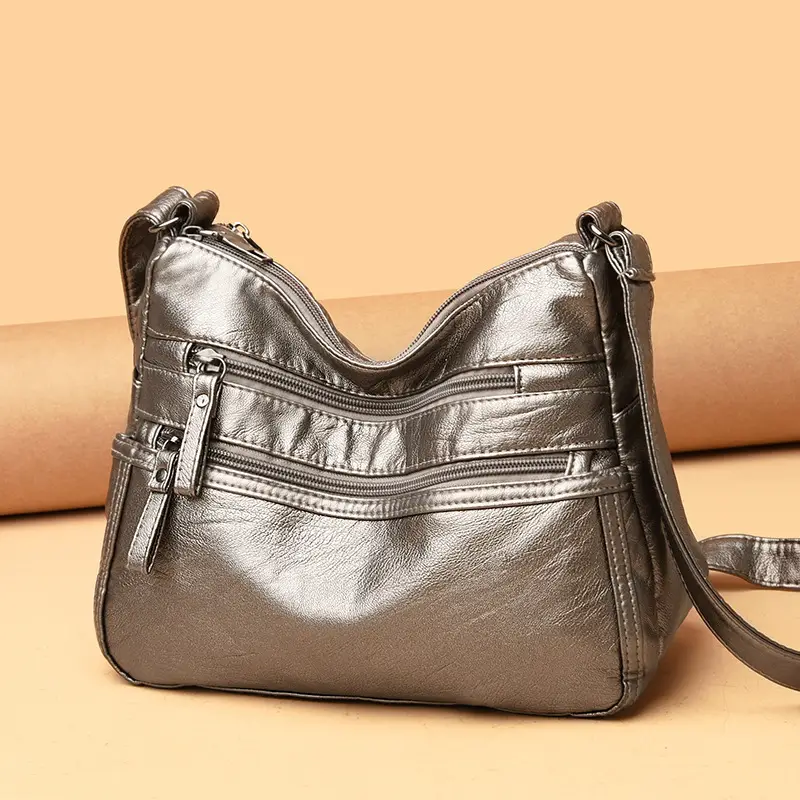 Black Washed Leather Crossbody Bag for Women - Image 10