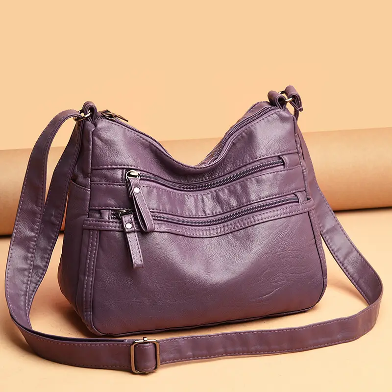 Black Washed Leather Crossbody Bag for Women - Image 11