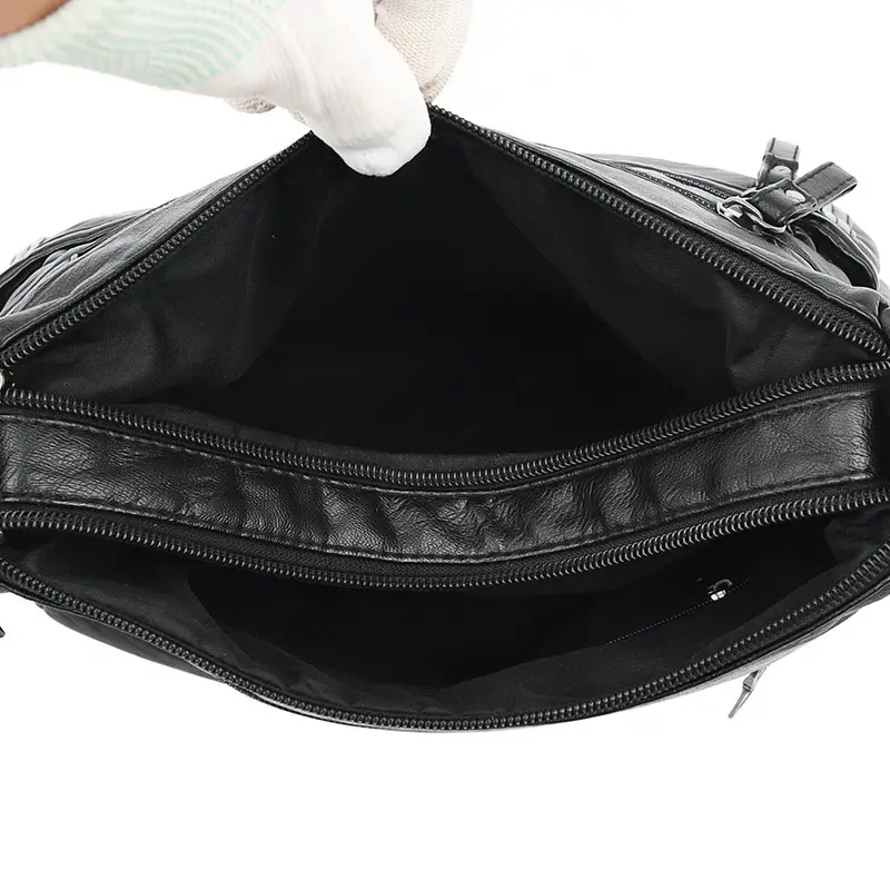 Black Washed Leather Crossbody Bag for Women - Image 12