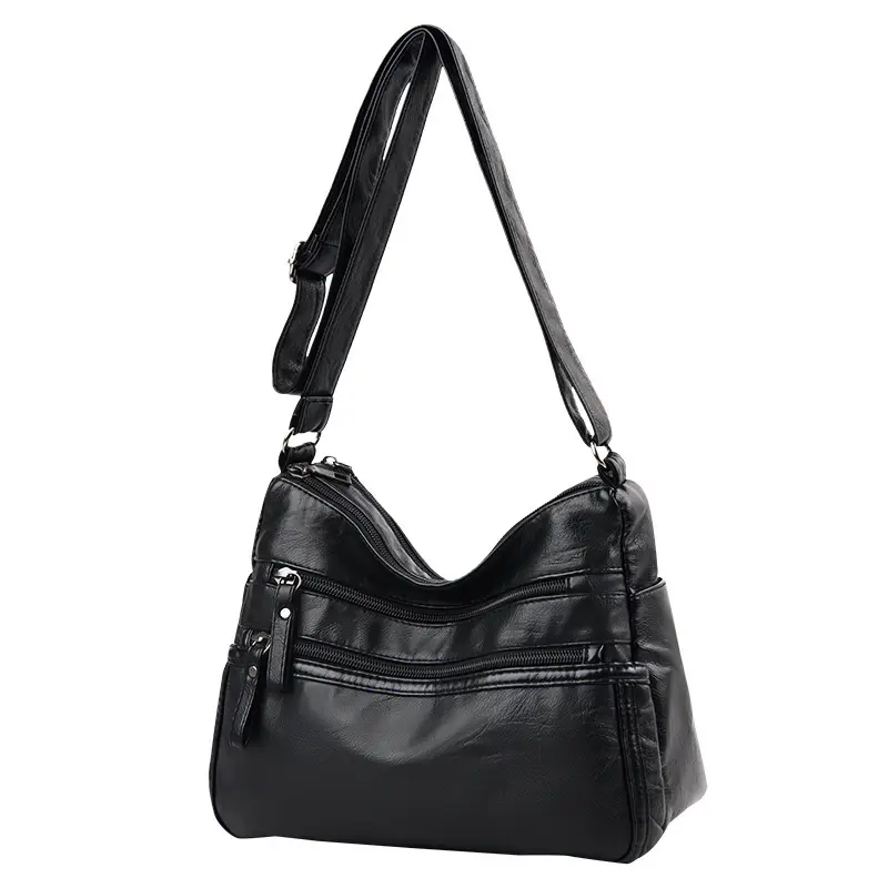 Black Washed Leather Crossbody Bag for Women - Image 13