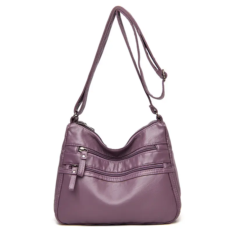 Black Washed Leather Crossbody Bag for Women - Image 2