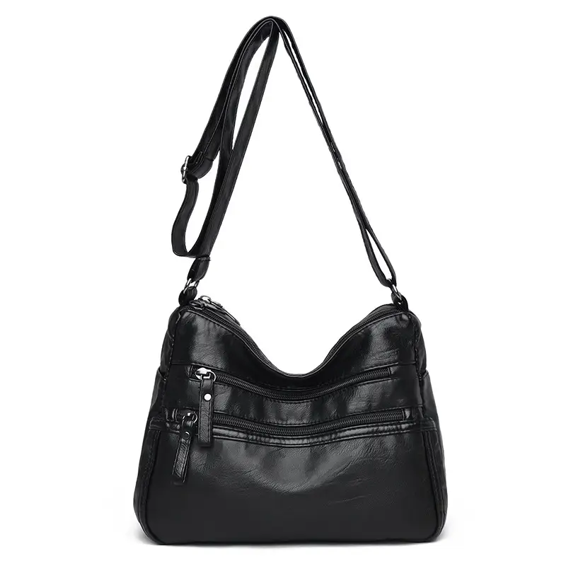 Black Washed Leather Crossbody Bag for Women - Image 4