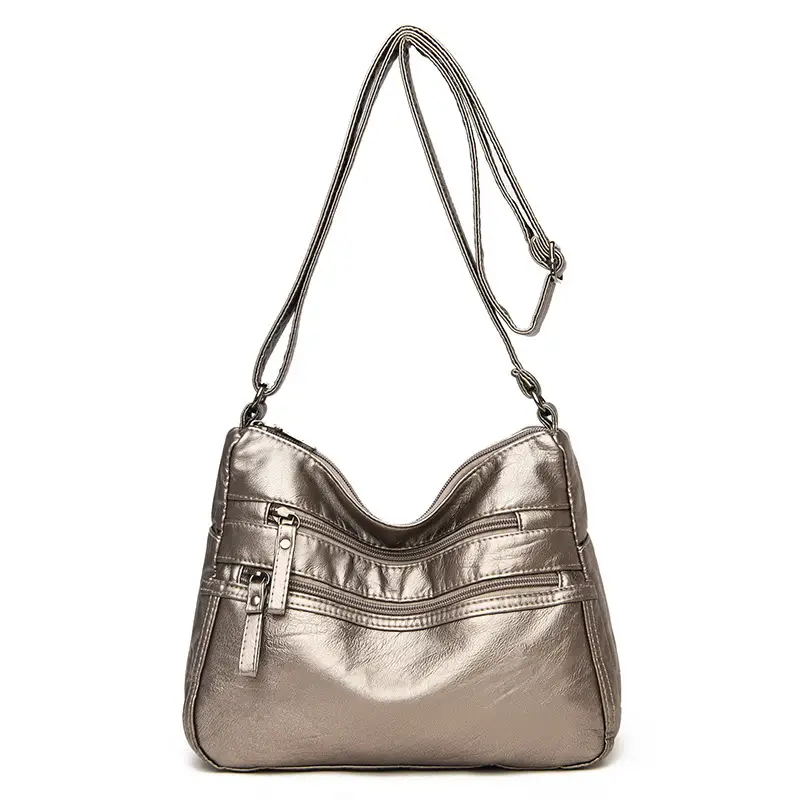 Black Washed Leather Crossbody Bag for Women - Image 5
