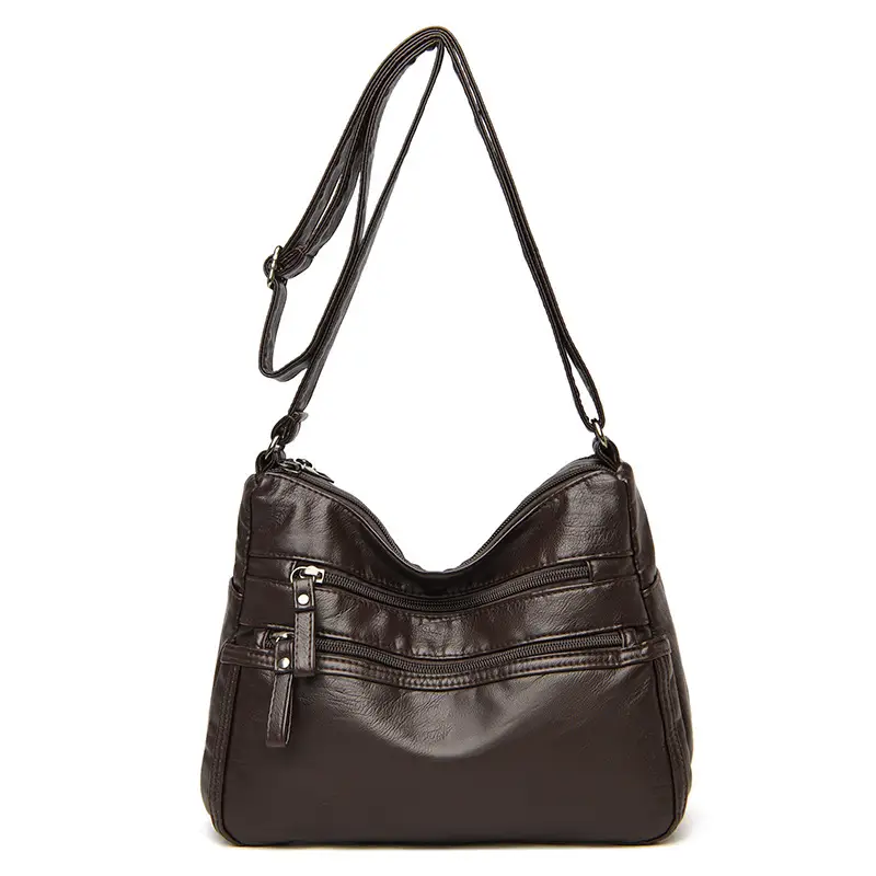 Black Washed Leather Crossbody Bag for Women - Image 6