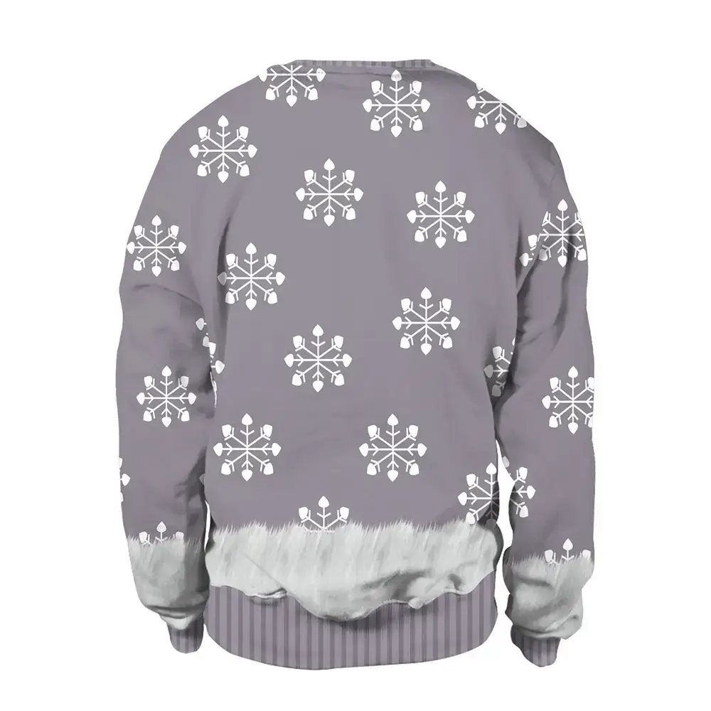 2024 Christmas Elf Print Pullover Sweatshirt Grey