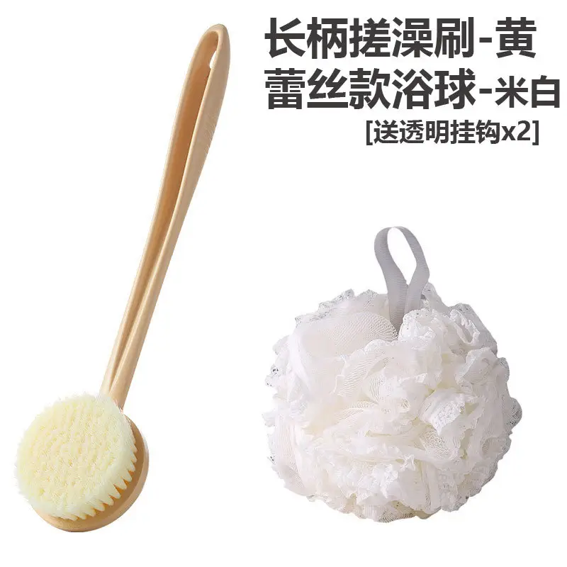 Yellow Long Handle Bath Brush for Back & Body Rub - Image 6