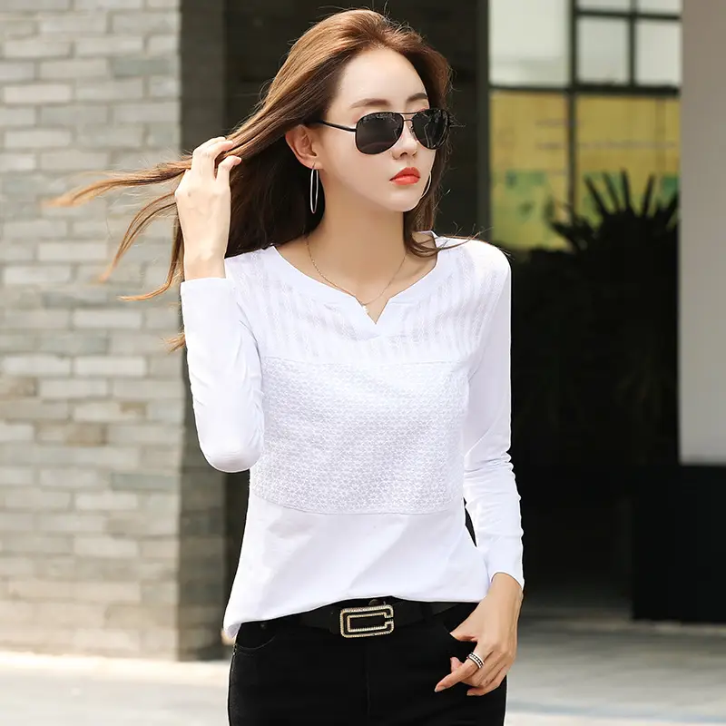 Women Green Embroidered Long Sleeve T-Shirt 2025 - Image 5