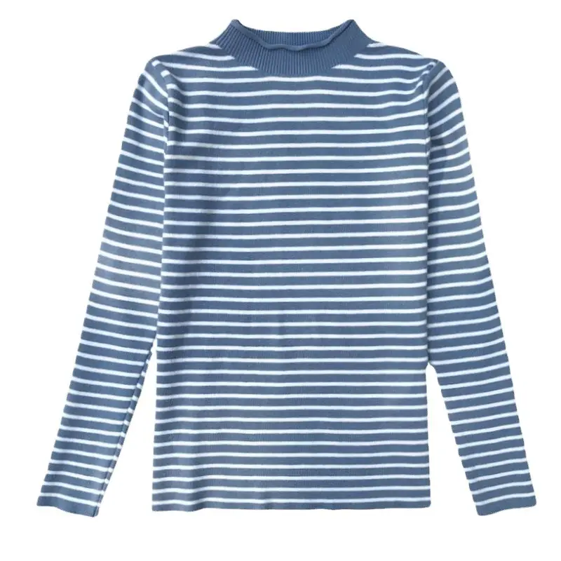 Green Striped Knit Half Turtleneck Women 2025 - Image 12