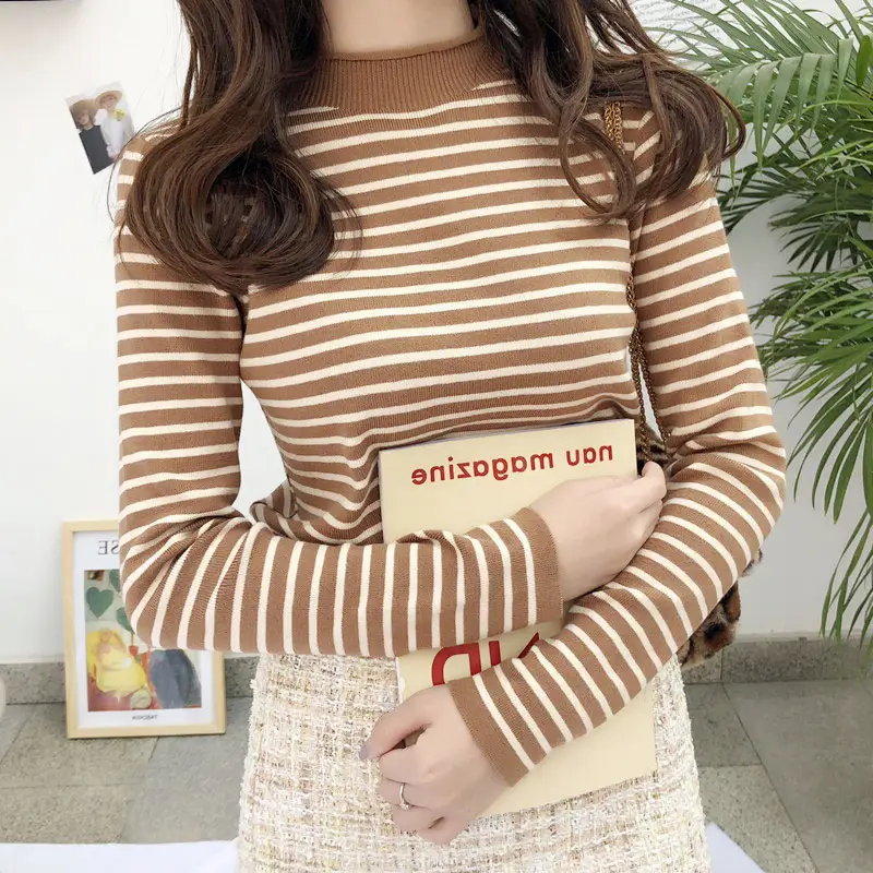 Green Striped Knit Half Turtleneck Women 2025 - Image 7