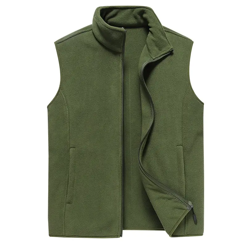 Men's Fleece Sleeveless Vest Winter Warm Olive Green - Image 4
