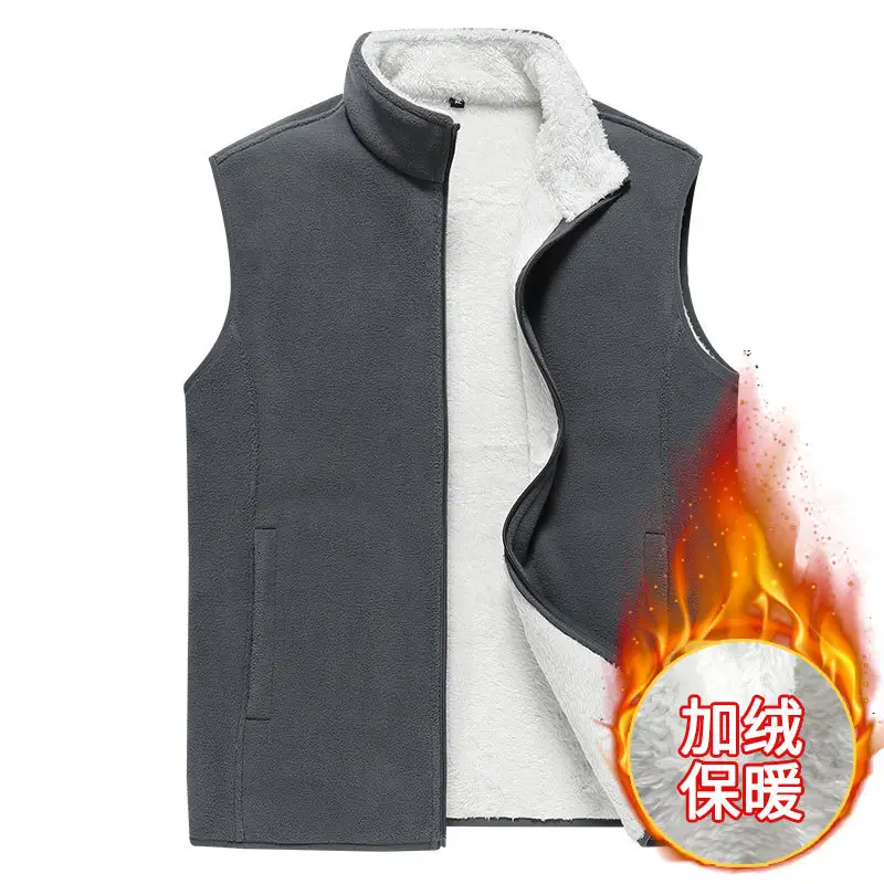 Men's Fleece Sleeveless Vest Winter Warm Olive Green - Image 7