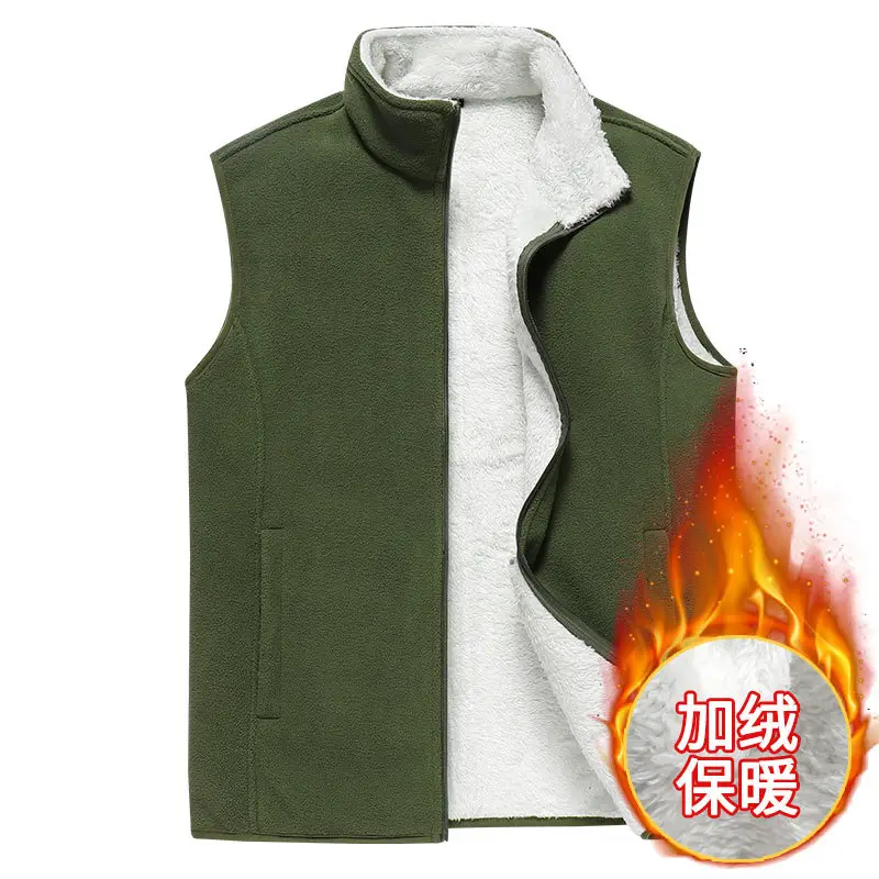Men's Fleece Sleeveless Vest Winter Warm Olive Green - Image 8