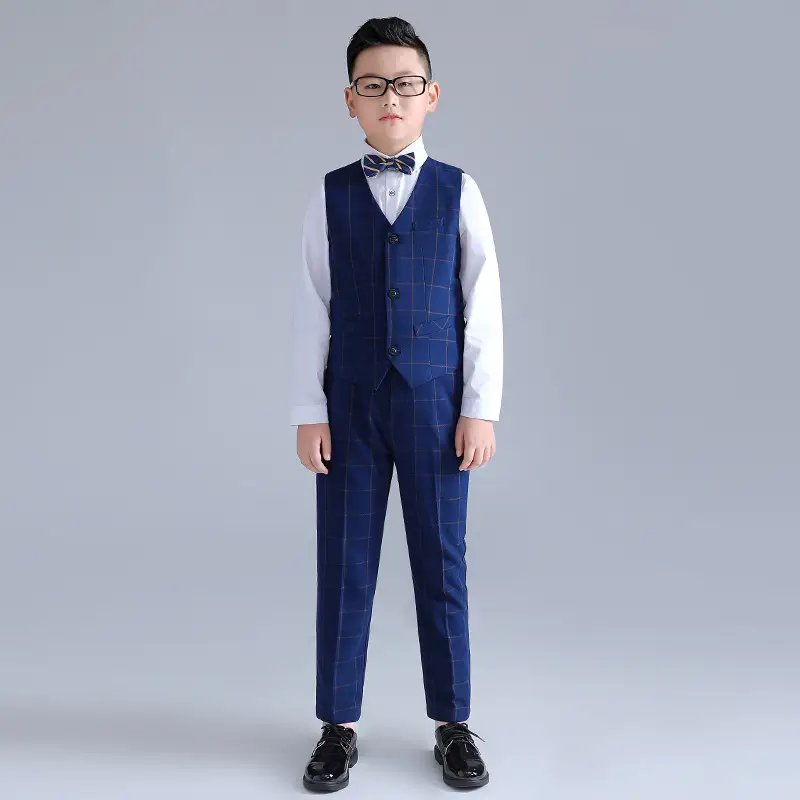 Children's clothing new medium and large children's plus size boys' vest two-piece set baby host piano stage performance dress