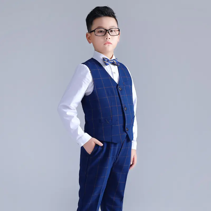 Children's clothing new medium and large children's plus size boys' vest two-piece set baby host piano stage performance dress
