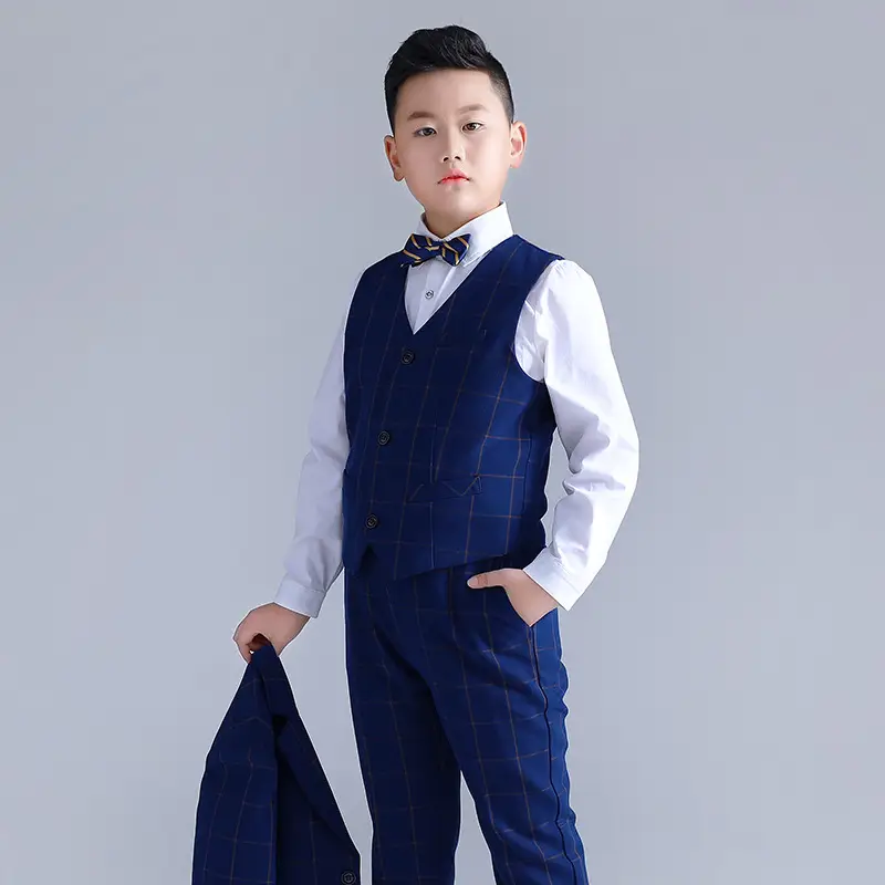Children's clothing new medium and large children's plus size boys' vest two-piece set baby host piano stage performance dress