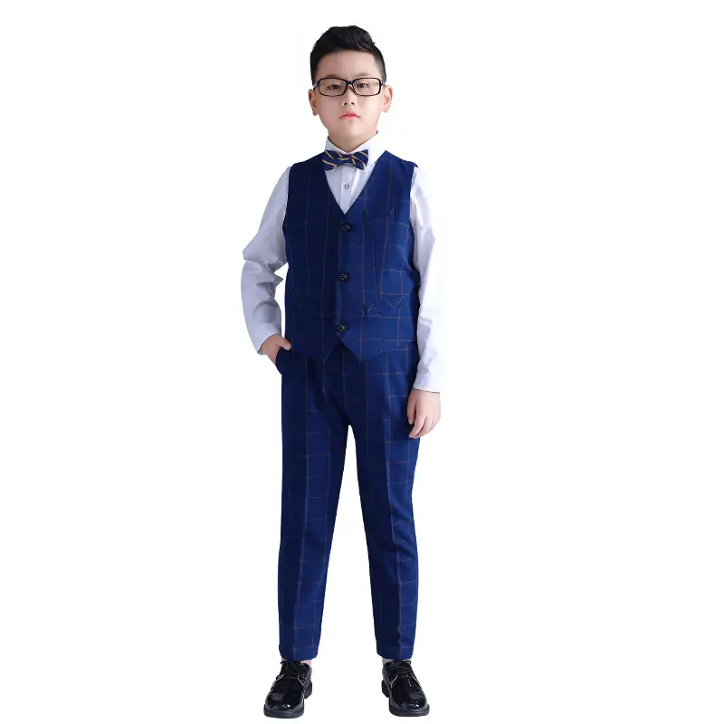Children's clothing new medium and large children's plus size boys' vest two-piece set baby host piano stage performance dress