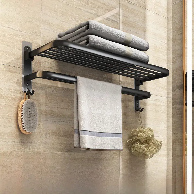 Traceless Self-Adhesive Aluminum Bath Towel Rack - Image 2