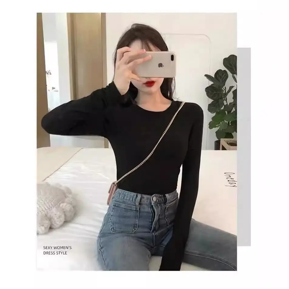 Women Fleece Long Sleeve T-Shirt White Winter Casual - Image 5