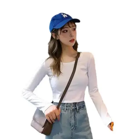 Women Fleece Long Sleeve T-Shirt White Winter Casual - Image 7
