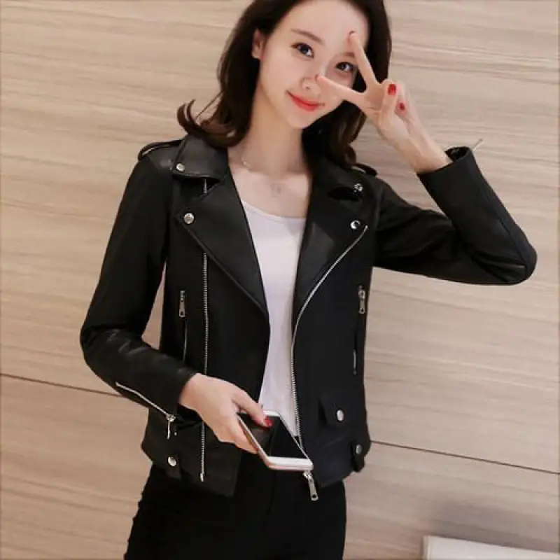 Korean Style Slim Fit Leather Tops Women Large Size - Image 4