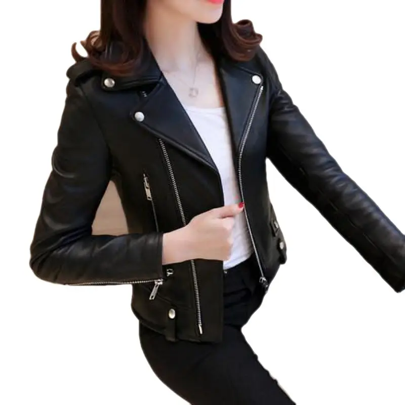 Korean Style Slim Fit Leather Tops Women Large Size - Image 7