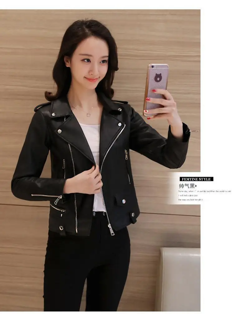 Korean Style Slim Fit Leather Tops Women Large Size — feature 14