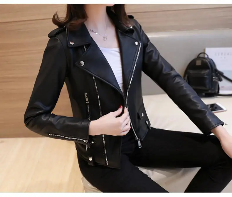 Korean Style Slim Fit Leather Tops Women Large Size — feature 16