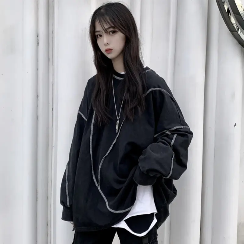 Women Korean Style Loose Fit Pullover Sweater Black