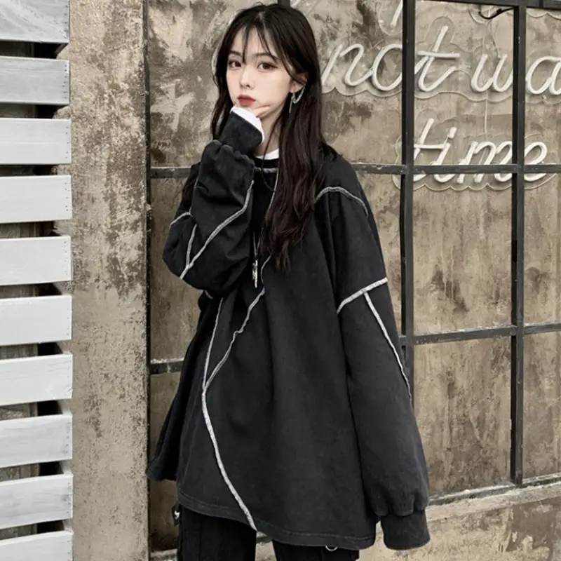 Women Korean Style Loose Fit Pullover Sweater Black