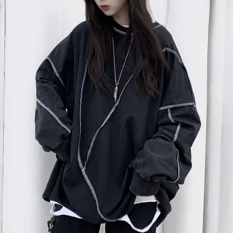 Women Korean Style Loose Fit Pullover Sweater Black
